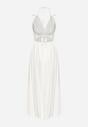 Biała Sukienka Wiskozowa Rozkloszowana z Wiązaniem na Szyi Frines
