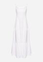 Biała Rozkloszowana Sukienka na Ramiączkach Zawiązywana z Tyłu z Elastyczną Gumką w Talii Grililena