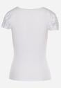 Biały Prążkowany T-shirt z Krótkim Rękawem Ozdobiony Koronką Neliah