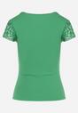 Zielony Prążkowany T-shirt z Krótkim Rękawem Ozdobiony Koronką Neliah