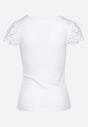 Biały T-shirt z Krótkim Rękawem i Prążkowaniem Ozdobiony Koronką przy Rękawach i Dekolcie Zilines