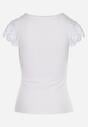 Biały T-shirt z Koronkową Wstawką z Prążkowanego Materiału Celalilena