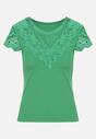 Zielony T-shirt z Koronkową Wstawką z Prążkowanego Materiału Celalilena