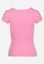 Różowy Prążkowany T-shirt z Koronkową Wstawką Glilama