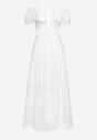 Biała Sukienka Hiszpanka z Ażurowym Haftem i Falbanką z Bawełny Aseipa