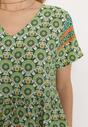 Zielony Letni Komplet z Wiskozy w Mozaikowy Wzór Bluzka i Szerokie Spodnie Latasha