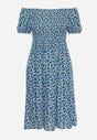 Niebieska Wiskozowa Sukienka Hiszpanka z Gumkami w Pasie Valdina