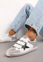 Srebrno-Białe Sneakersy na Rzepy ze Zdobieniami z Brokatu Mappe