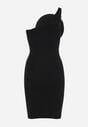 Czarna Asymetryczna Sukienka o Dopasowanym Kroju z Aplikacją w Kształcie Kwiatu Deonara