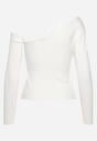 Biała Asymetryczna Bluzka na Jedno Ramię z Aplikacją w Kształcie Kwiatu Liesara
