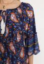 Granatowa Sukienka Bawełniana Hiszpanka Ozdobiona Wzorem Paisley z Gumką w Pasie Vatina