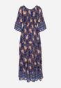 Granatowa Sukienka Bawełniana Hiszpanka Ozdobiona Wzorem Paisley z Gumką w Pasie Vatina