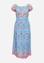 Niebieska Sukienka na Lato Bawełniana Hiszpanka z Wzorem Paisley i Gumką w Pasie Vediana