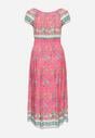 Różowa Sukienka na Lato Bawełniana Hiszpanka z Wzorem Paisley i Gumką w Pasie Vediana