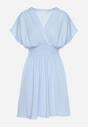 Niebieska Sukienka z Kopertowym Dekoltem Rozkloszowana  Alarvea
