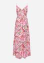 Różowa Letnia Sukienka we Wzór Paisley z Regulowanymi Ramiączkami i Sznurkiem w Talii Viafina