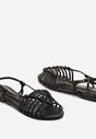 Czarne Sandały z Imitacji Skóry Zapinane na Sprzączkę z Plecionymi Paskami Kavira
