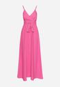 Różowa Sukienka z Kopertowym Dekoltem na Cienkich Ramiączkach Piamena