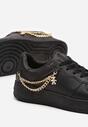 Czarne Sznurowane Sneakersy z Przeszyciami Ozdobione Odpinanym Łańcuszkiem Minesta