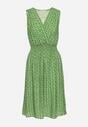 Zielona Sukienka Midi z Wiskozy z Cienkimi Gumkami w Pasie i Kopertowym Dekoltem Manni