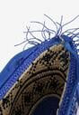 Beżowo-Niebieska Pleciona Torebka z Rączkami Zapinana na Suwak z Ozdobnymi Frędzlami Timaxella