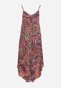 Różowa Sukienka z Wiskozy o Asymetrycznym Kroju w Mozaikowy Wzór Trila