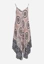 Szaro-Różowa Wiskozowa Sukienka o Rozkloszowanym Kroju na Cienkich Regulowanych Ramiączkach Tesawin