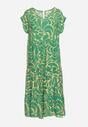 Zielona Sukienka z Szerokimi Falbanami na Dole i Krótkimi Rękawami z Wiskozy Trioa