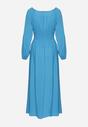 Niebieska Wiskozowa Sukienka Hiszpanka o Rozkloszowanym Kroju z Guzikami Allcera