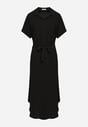 Czarna Sukienka Wiskozowa o Luźnym Koszulowym Kroju Wiązana w Talii Rionella