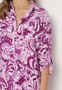 Fioletowy Dwuczęściowy Komplet Koszula z Regulowanym Rękawem Szorty z Gumką w Pasie Bellagrace