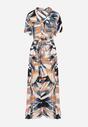 Biało-Granatowa Wiskozowa Sukienka o Rozkloszowanym Fasonie z Paskiem Materiałowym Bellarina