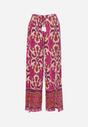 Fioletowo-Beżowe Wiskozowe Spodnie w Ornamentalny Print z Wycięciami na Szerokich Nogawkach Rioleth