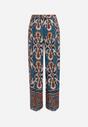 Granatowo-Beżowe Wiskozowe Spodnie w Ornamentalny Print z Wycięciami na Szerokich Nogawkach Rioleth