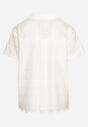 Biała Koszula z Krótkim Rękawem Bawełniana z Haftowanej Tkaniny Cavanella