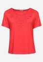 Czerwony Klasyczny T-shirt z Koronką przy Dekolcie Fioma