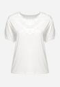 Biały Klasyczny T-shirt z Koronką przy Dekolcie Fioma