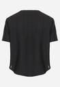 Czarna Bawełniana Bluzka T-shirt z Krótkim Rękawem z Nadrukiem i Guzikami Fiomara