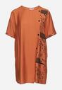 Pomarańczowa Bawełniana Sukienka o Pudełkowym Kroju z Wsuwanymi Kieszeniami Ozdobiona Guzikami Walliana