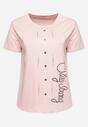 Różowy Bawełniany T-shirt z Krótkim Rękawem z Przodu Ozdobiony Guzikami i Cyrkoniami Silliana