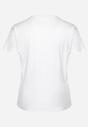 Biały Bawełniany T-shirt z Krótkim Rękawem z Przodu Ozdobiony Guzikami i Cyrkoniami Silliana