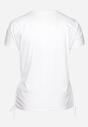 Biały T-shirt z Bawełny Ozdobiony Cyrkoniami i Ściągaczami po Bokach Forena