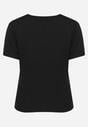 Czarny T-shirt Koszulka z Krótkim Rękawem z Dekoltem Ozdobionym Koronką i Cyrkoniami Novilla