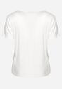 Biały T-shirt Koszulka z Krótkim Rękawem z Dekoltem Ozdobionym Koronką i Cyrkoniami Lovita