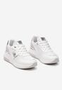 Biało-Srebrne Sneakersy za Kostkę z Ekoskóry na Koturnie ze Sznurowaniami i Metalową Ozdobą Galeira