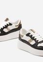 Czarno-Białe Sneakersy za Kostkę z Imitacji Skóry ze Sznurowaniami i Perforacją Uzimena