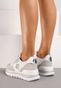 Biało-Beżowe Sneakersy z Imitacji Skóry ze Sznurowaniami i Aplikacją Obinaria