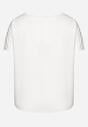 Biały T-shirt Bluzka z Krótkim Rękawem z Ozdobnym HaftemTesagia