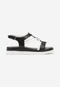 Czarno-Białe Płaskie Sandały z Imitacji Skóry Zapinane na Sprzączkę z Metalową Ozdobą Oloedi