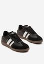 Czarne Płaskie Klasyczne Buty Sportowe Sneakersy ze Sznurowaniem z Ozdobnym Noskiem i Paskami Timaela